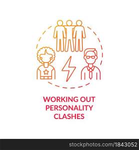 Working out personality clashes red gradient concept icon. Resolving problems between staff. Conflict management abstract idea thin line illustration. Vector isolated outline color drawing. Working out personality clashes red gradient concept icon