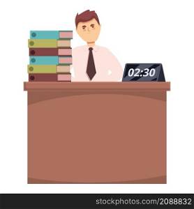 Working overtime icon cartoon vector. Office work. Exhausted woman. Working overtime icon cartoon vector. Office work