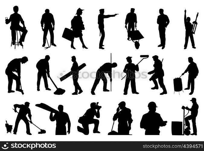 Working people. Silhouettes of working people. A vector illustration