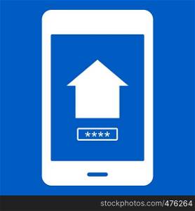 Working phone icon white isolated on blue background vector illustration. Working phone icon white