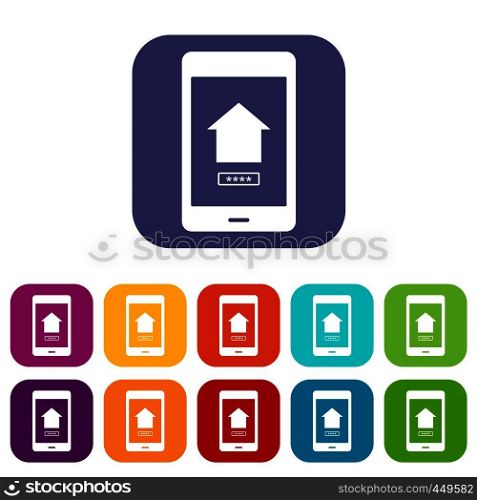 Working phone icons set vector illustration in flat style In colors red, blue, green and other. Working phone icons set flat