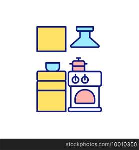 Working space for cleaning services RGB color icon. General cleaning in cook room. Organization of free storage for kitchen appliances. Decluttering house. Isolated vector illustration. Working space for cleaning services RGB color icon