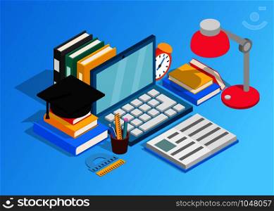 Working table clip art. Isometric clip art of working table concept vector icons for web isolated on white background. Working table clip art, isometric style