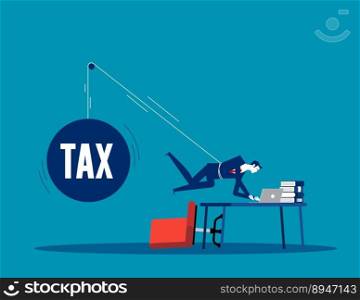 Working taxpayer business person being tied up burden. Business vector illustration