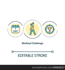 Workout challenge concept icon. Setting workout goal for specific period of time. Motivation to improve yourself idea thin line illustration. Vector isolated outline RGB color drawing. Editable stroke. Workout challenge concept icon