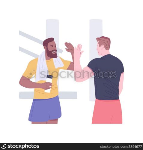 Workout complete isolated cartoon vector illustrations. Young hipster guy finished workout in the gym with a trainer, fitness achievement, healthy lifestyle, sport addiction vector cartoon.. Workout complete isolated cartoon vector illustrations.