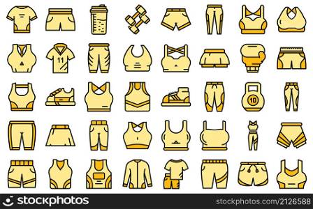 Workout fashion icons set outline vector. Athlete body. Clothes wear. Workout fashion icons set vector flat