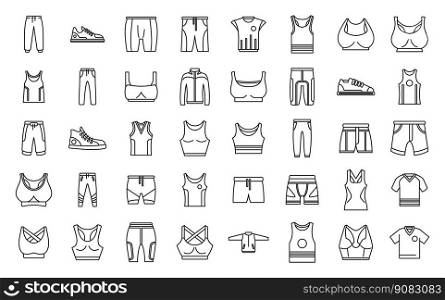 Workout fashion icons set outline vector. Athlete body. Wear sport. Workout fashion icons set outline vector. Athlete body