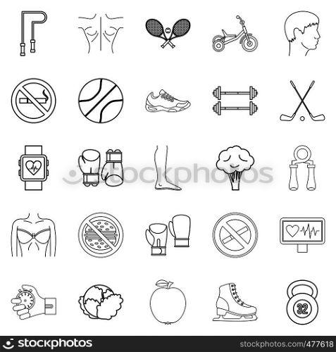 Workout icons set. Outline set of 25 workout vector icons for web isolated on white background. Workout icons set, outline style