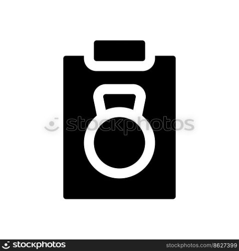 Workout plan black glyph ui icon. Exercising program. Healthy, active lifestyle. User interface design. Silhouette symbol on white space. Solid pictogram for web, mobile. Isolated vector illustration. Workout plan black glyph ui icon