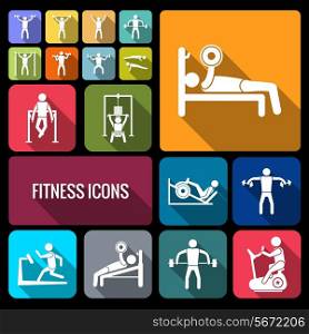 Workout sport and fitness gym training decorative icons flat set of healthy man isolated vector illustration