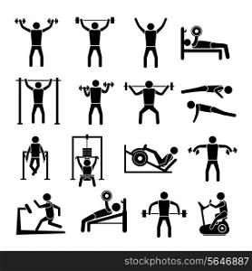 Workout sport and fitness gym training icons black set isolated vector illustration