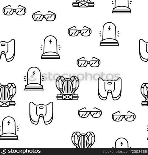 Workplace Accessories And Tools Vector Seamless Pattern Thin Line Illustration. Workplace Accessories And Tools Vector Seamless Pattern