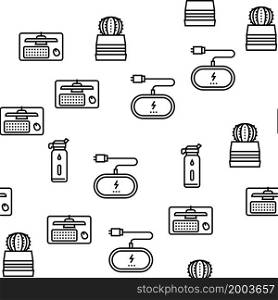 Workplace Accessories And Tools Vector Seamless Pattern Thin Line Illustration. Workplace Accessories And Tools Vector Seamless Pattern