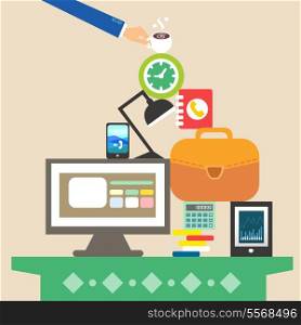 Workplace and business objects for hard work concept vector illustration