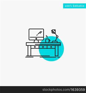 Workplace, Business, Computer, Desk, L&, Office, Table turquoise highlight circle point Vector icon