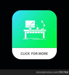 Workplace, Business, Computer, Desk, Lamp, Office, Table Mobile App Button. Android and IOS Glyph Version