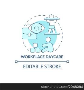 Workplace childcare concept icon. Staff kids babysitting. Parents work perks abstract idea thin line illustration. Isolated outline drawing. Editable stroke. Roboto-Medium, Myriad Pro-Bold fonts used. Workplace childcare concept icon
