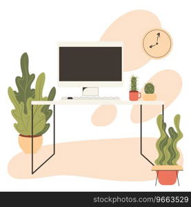 Workplace computer is on table Royalty Free Vector Image