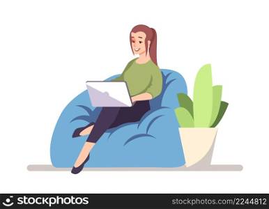 Workplace culture semi flat RGB color vector illustration. Woman relaxing at employee lounge isolated cartoon character on white background. Workplace culture semi flat RGB color vector illustration