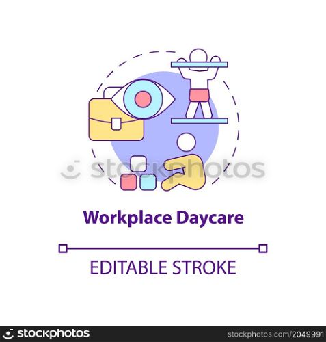 Workplace daycare concept icon. Employee childcare. Parents work perks abstract idea thin line illustration. Isolated outline drawing. Editable stroke. Roboto-Medium, Myriad Pro-Bold fonts used. Workplace daycare concept icon