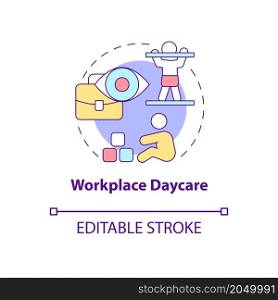 Workplace daycare concept icon. Employee childcare. Parents work perks abstract idea thin line illustration. Isolated outline drawing. Editable stroke. Roboto-Medium, Myriad Pro-Bold fonts used. Workplace daycare concept icon