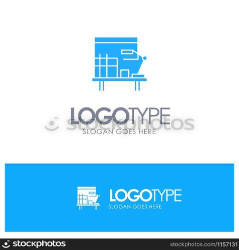 Workplace, Desk, Office, Table Blue Solid Logo with place for tagline