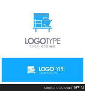 Workplace, Desk, Office, Table Blue Solid Logo with place for tagline