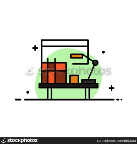 Workplace, Desk, Office, Table Business Flat Line Filled Icon Vector Banner Template