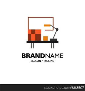 Workplace, Desk, Office, Table Business Logo Template. Flat Color