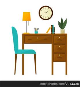Workplace, desktop. Office interior. An office without a computer. Colorful vector illustration in flat cartoon style.