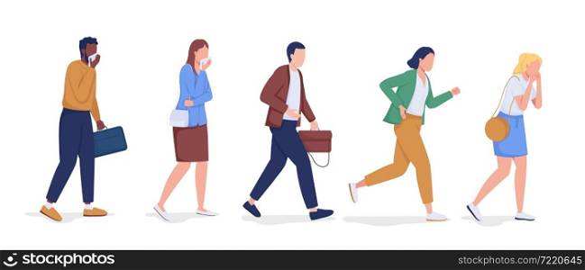 Workplace fire evacuation semi flat color vector characters set. Full body people on white. People running to exit isolated modern cartoon style illustrations for graphic design and animation. Workplace fire evacuation semi flat color vector characters set