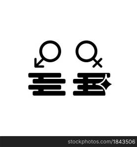 Workplace gender equality black glyph icon. Equal pay for work. Fighting inequality in wages. Salary discrimination prevention. Silhouette symbol on white space. Vector isolated illustration. Workplace gender equality black glyph icon