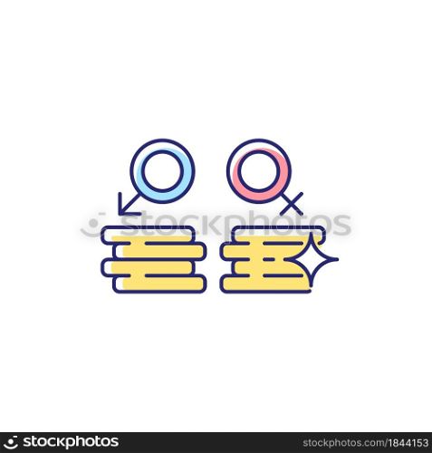 Workplace gender equality RGB color icon. Equal pay for work. Fighting inequality in wages. Salary discrimination prevention. Equal value. Isolated vector illustration. Simple filled line drawing. Workplace gender equality RGB color icon