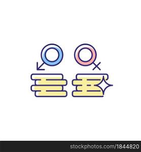 Workplace gender equality RGB color icon. Equal pay for work. Fighting inequality in wages. Salary discrimination prevention. Equal value. Isolated vector illustration. Simple filled line drawing. Workplace gender equality RGB color icon