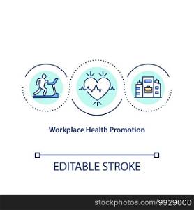 Workplace health promotion concept icon. Responsibility to provide safe workplace. Disease prevention programs idea thin line illustration. Vector isolated outline RGB color drawing. Editable stroke. Workplace health promotion concept icon