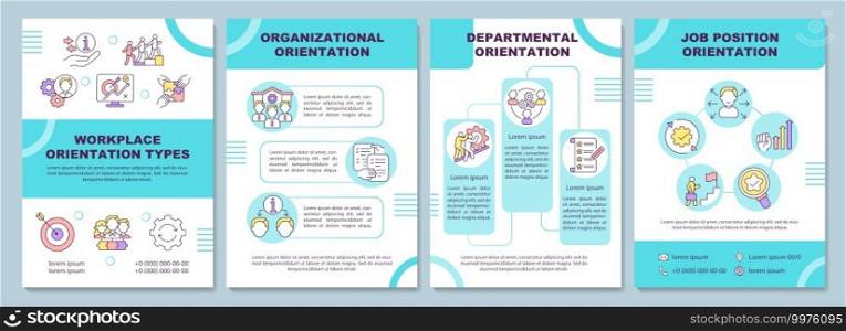 Workplace orientation types brochure template. Job position. Flyer, booklet, leaflet print, cover design with linear icons. Vector layouts for magazines, annual reports, advertising posters. Workplace orientation types brochure template