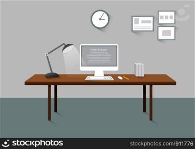 Workplace room creative office design elements flat design with long shadows