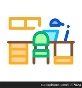 Workplace with Lamp Icon Vector. Outline Workplace with Lamp Sign. Isolated Contour Symbol Illustration. Workplace with Lamp Icon Vector Outline Illustration
