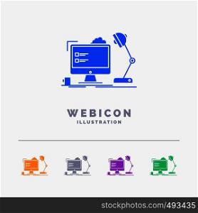 workplace, workstation, office, lamp, computer 5 Color Glyph Web Icon Template isolated on white. Vector illustration. Vector EPS10 Abstract Template background