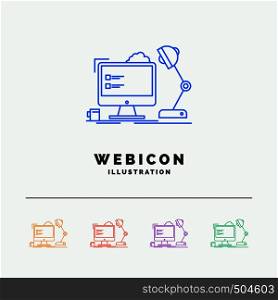 workplace, workstation, office, lamp, computer 5 Color Line Web Icon Template isolated on white. Vector illustration. Vector EPS10 Abstract Template background
