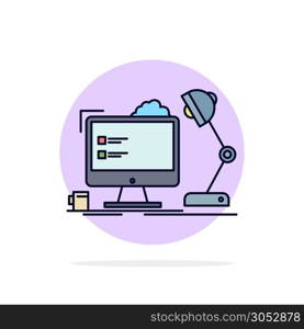 workplace, workstation, office, lamp, computer Flat Color Icon Vector