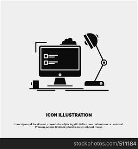 workplace, workstation, office, lamp, computer Icon. glyph vector gray symbol for UI and UX, website or mobile application. Vector EPS10 Abstract Template background