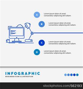 workplace, workstation, office, lamp, computer Infographics Template for Website and Presentation. Line Blue icon infographic style vector illustration. Vector EPS10 Abstract Template background