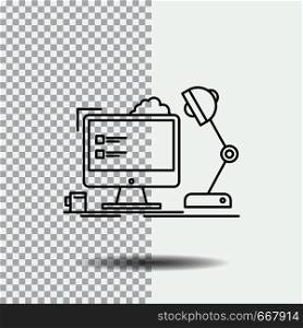 workplace, workstation, office, lamp, computer Line Icon on Transparent Background. Black Icon Vector Illustration. Vector EPS10 Abstract Template background