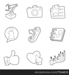 Workroom icons set. Outline set of 9 workroom vector icons for web isolated on white background. Workroom icons set, outline style