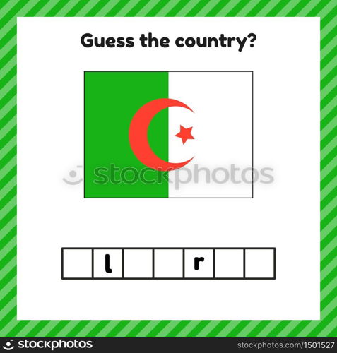 Worksheet on geography for preschool and school kids. Crossword. Algeria flag. Cuess the country. Vector illustration.. Worksheet on geography for preschool and school kids. Crossword. Algeria flag. Cuess the country.