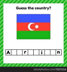 Worksheet on geography for preschool and school kids. Crossword. Azerbaijan flag. Cuess the country. Vector illustration.. Worksheet on geography for preschool and school kids. Crossword. Azerbaijan flag. Cuess the country.
