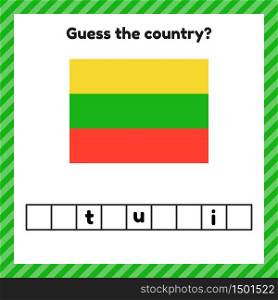 Worksheet on geography for preschool and school kids. Crossword. Lithuania flag. Cuess the country. Vector illustration.. Worksheet on geography for preschool and school kids. Crossword. Lithuania flag. Cuess the country.