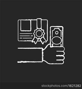 Workshop feee chalk white icon on black background. Paying fees for mastery courses. Available lessons. Modern education. Professional skills. Isolated vector chalkboard illustration. Workshop fee chalk white icon on black background